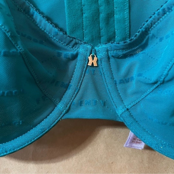Savage x Fenty | Shimmer Flocked Logo Unlined Bra Teal Shimmer Size 40DDD (40F) - Picture 6 of 13